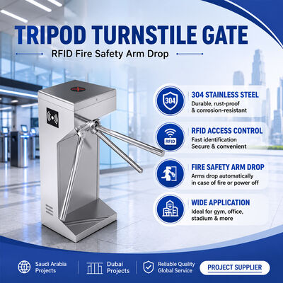 304 Stainless Tripod Turnstile Gate RFID Fire Safety Arm Drop for Gym Office Stadium Saudi Arabia Dubai Project Supplier
